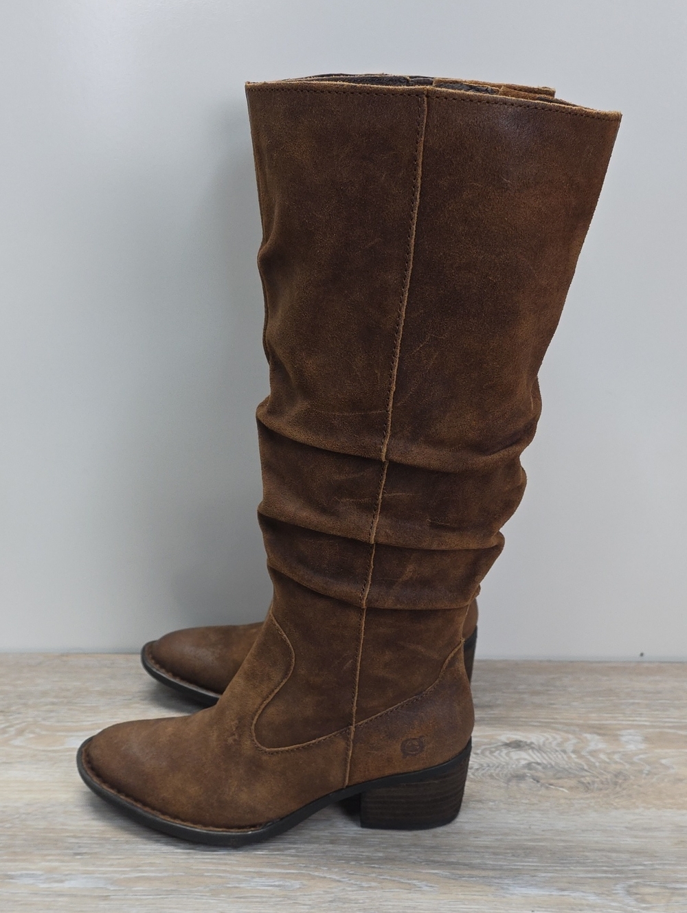 BOC Brown Nubuck Leather Slouch Tall Knee High Block Heel Riding Boot Size 6M
